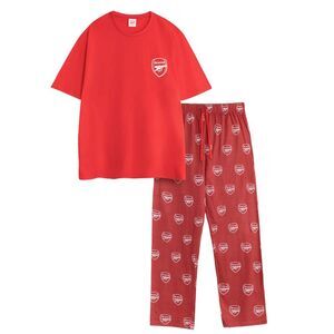 Arsenal FC Mens Crest Short-Sleeved Long Pyjama Set / Red